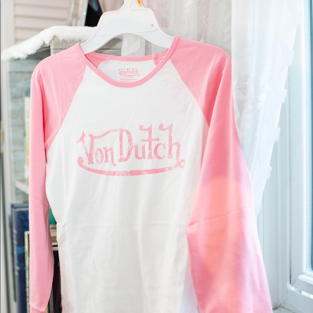 Von Dutch long sleeve baseball tee (baby pink)